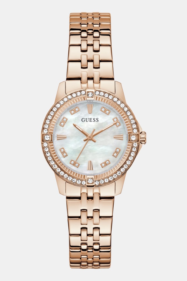 Relógio analógico Crystal de aço inoxidável, 32 mm