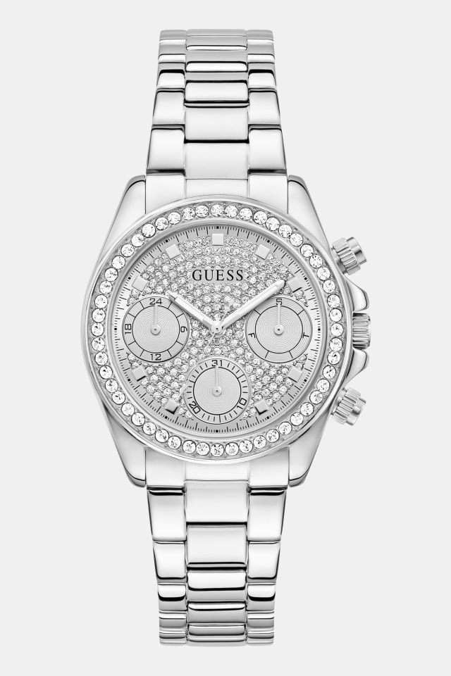 Relógio multifunção Crystal de aço inoxidável, 36 mm