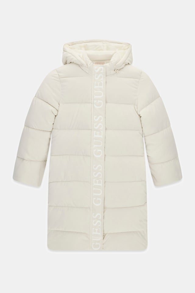 Jaqueta puffer longa com capuz