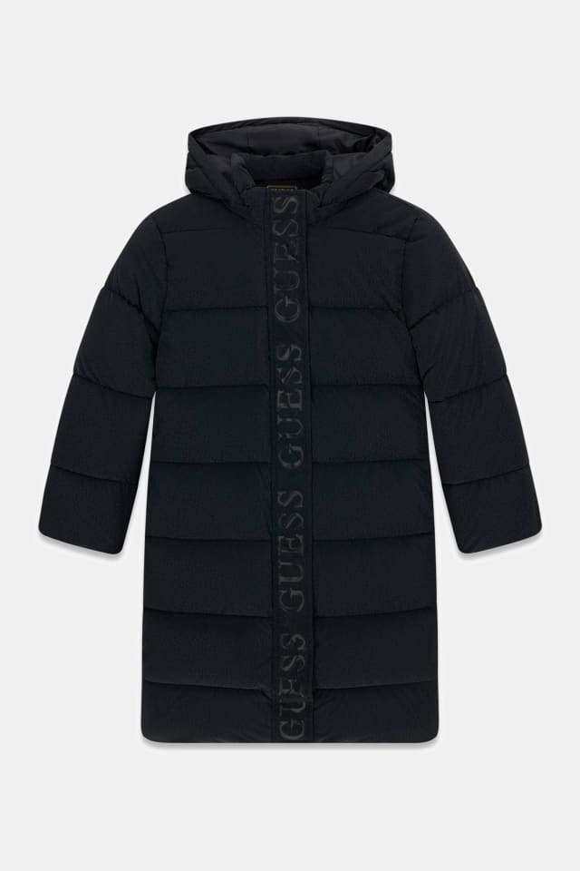 Jaqueta puffer longa com capuz