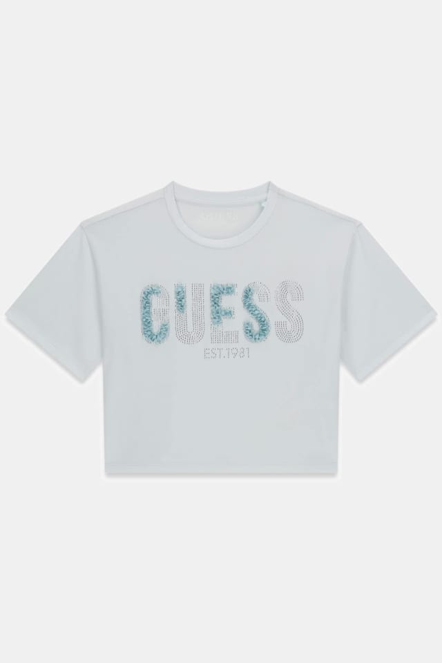 Camiseta com logotipo de strass