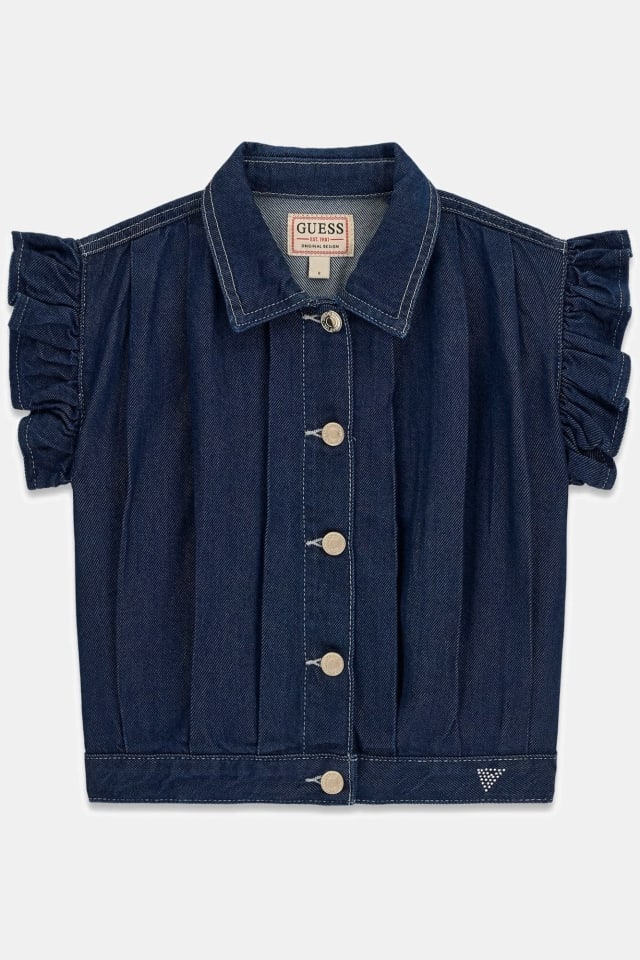 Colete de denim plissado
