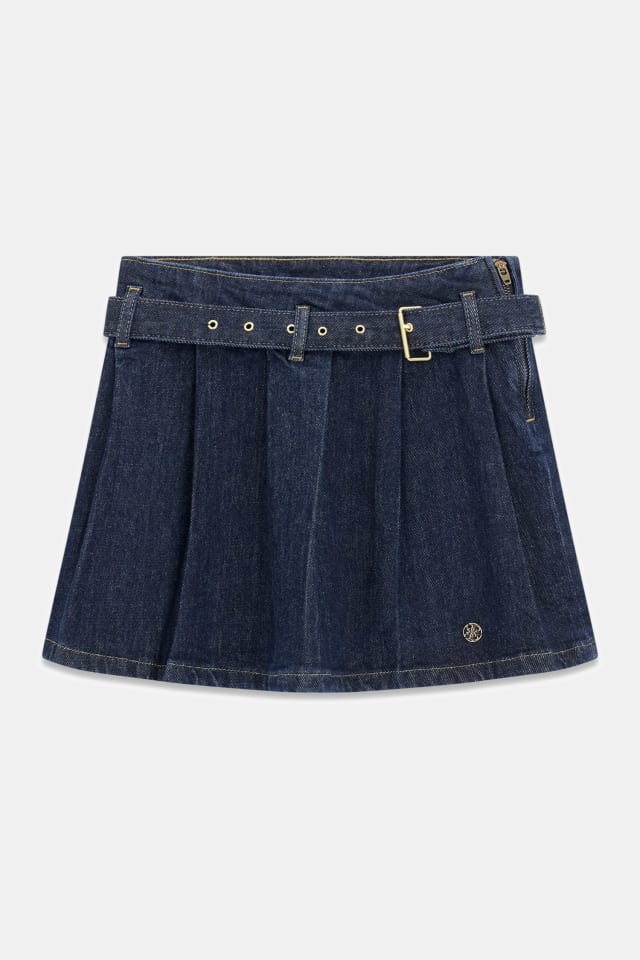 Mini saia plissada de denim
