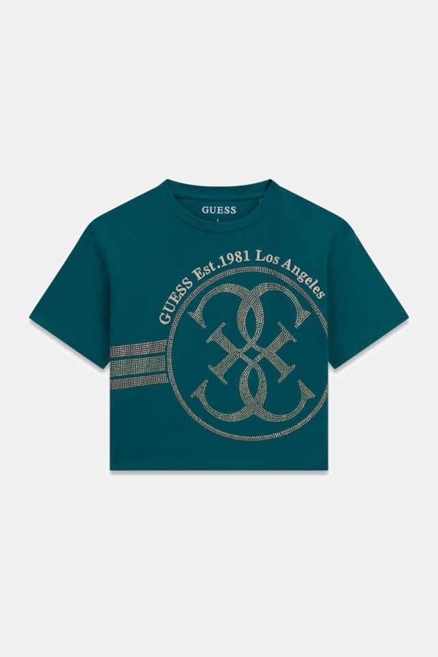 T-shirt com logotipo de strass