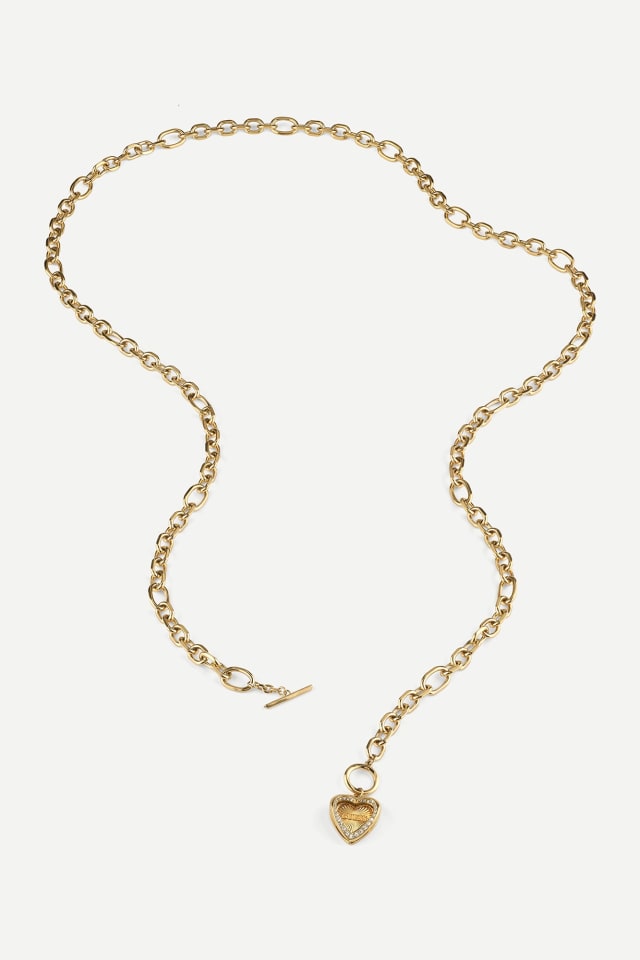 GUESS Collana Donna A Forma Di Cuore Con Cristalli – Oro, Acciaio Inox, Catena 48 Cm, Ciondoli 25x26 Mm, JUB04494JWYGT-U