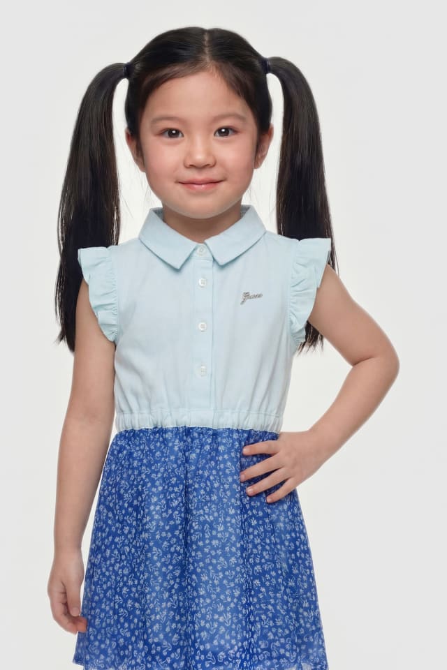 Vestido estampado acinturado e evasê