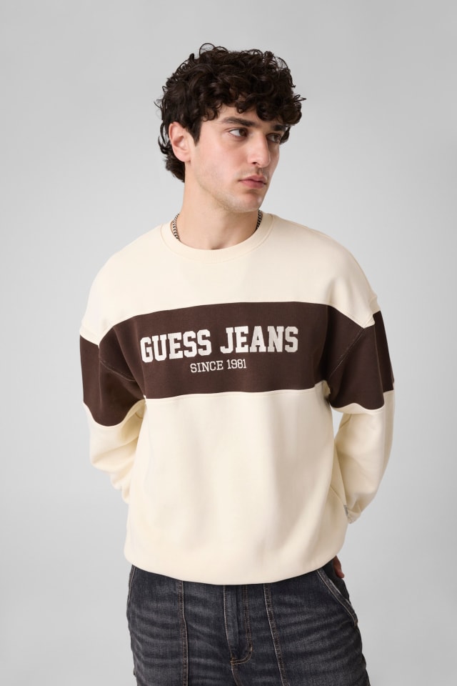 Yatay Çizgili Bisiklet Yaka Sweatshirt Erkek | GUESS Jeans®