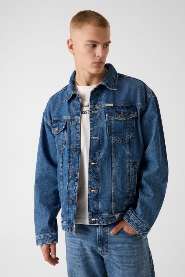 【インディゴブルー(GAM1)】GUESS JEANS デニムジャケット(M)Oversize Trucker Jacket GUESS® Oversized Denim Trucker Jacket