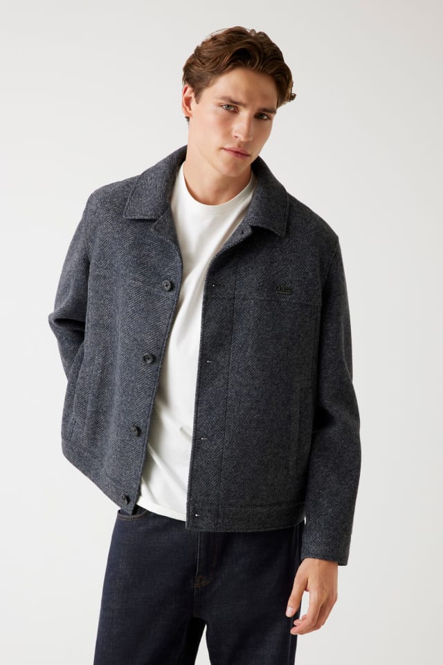 Wool-blend tweed overshirt