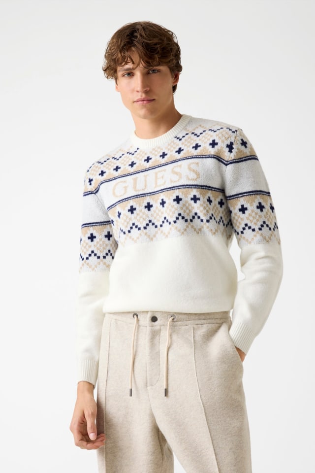 ユニスク Nordic logolu yün karışımlı kazak Erkek | GUESS® Geçmiş Koleksiyonlar