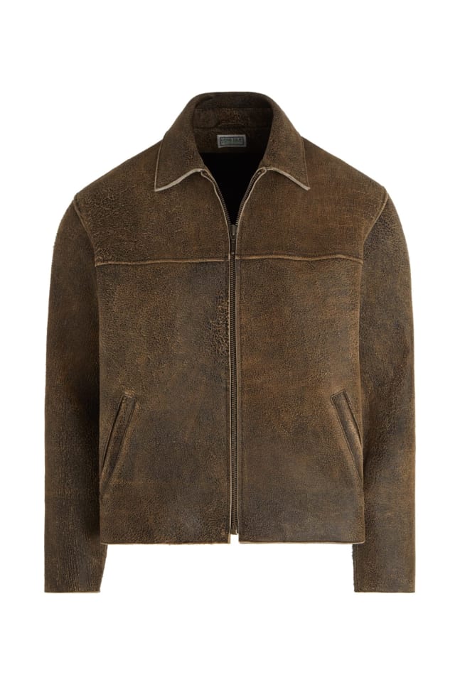 GUESS USAブラウン クラックレザージャケット Guess Jeans U.S.A. Brown Cracked Leather Jacket GUESS