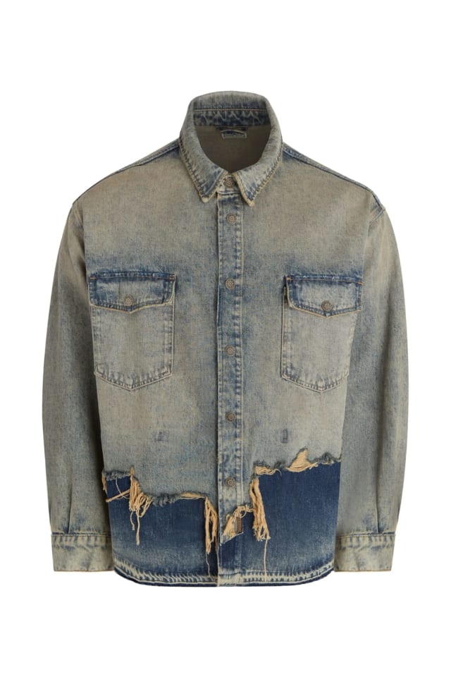 Cazadora camisera de denim desgastado