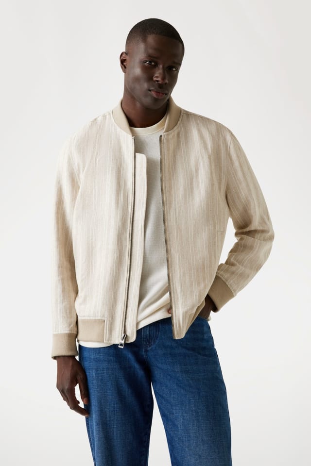 Linen-blend bomber jacket