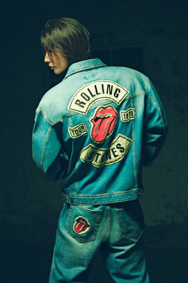 Jaqueta jeans estilo caminhoneiro GJ x Rolling Stones
