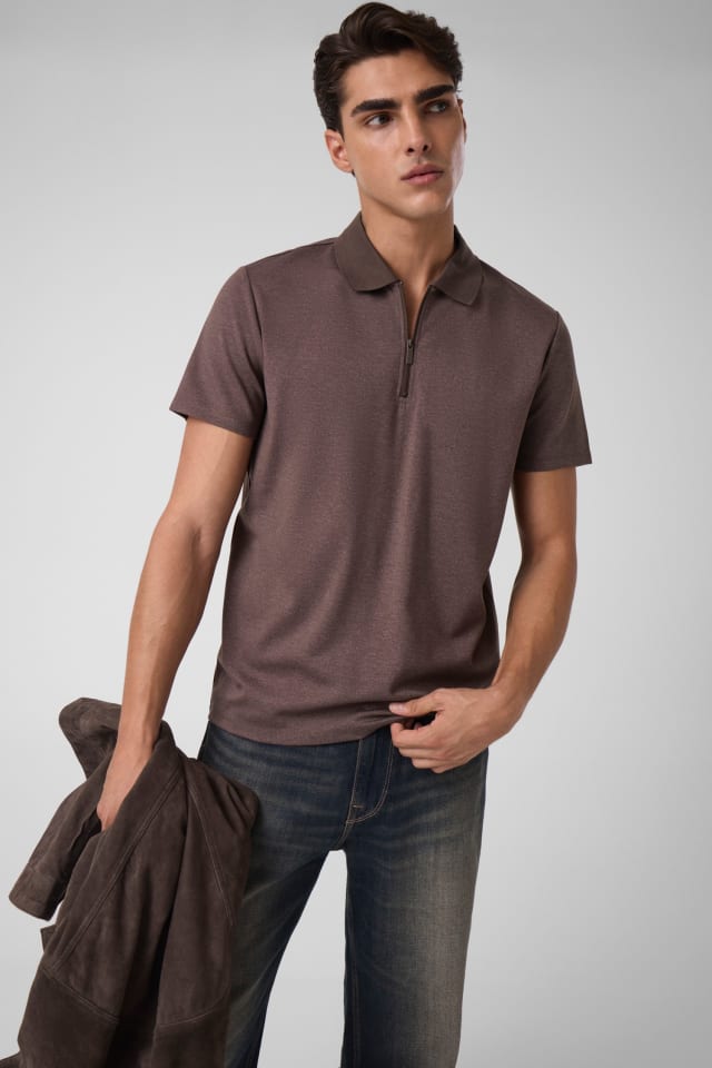 Polo de malha com meio zíper