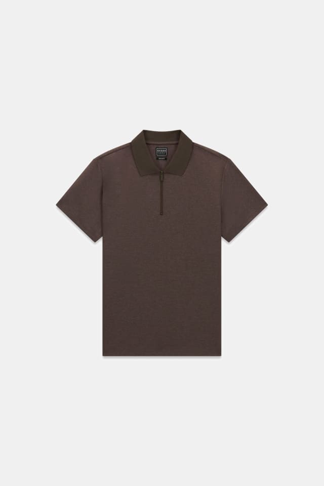 Polo de malha com meio zíper