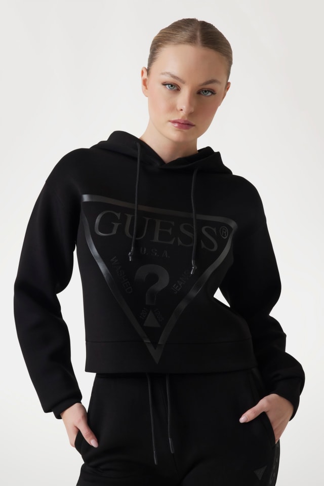 Guess Felpa Con Cappuccio Per Ragazza – Nero Con Dettagli Strass E Ricami – Cotone Biologico Morbido – Taglia 10 Anni