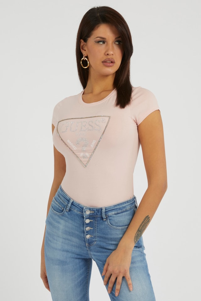 Camiseta el&aacute;stica logo tri&aacute;ngulo strass