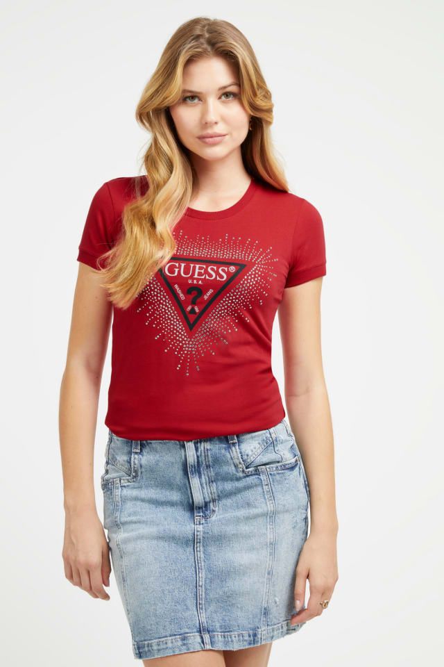 Camiseta el&aacute;stica logo tri&aacute;ngulo strass