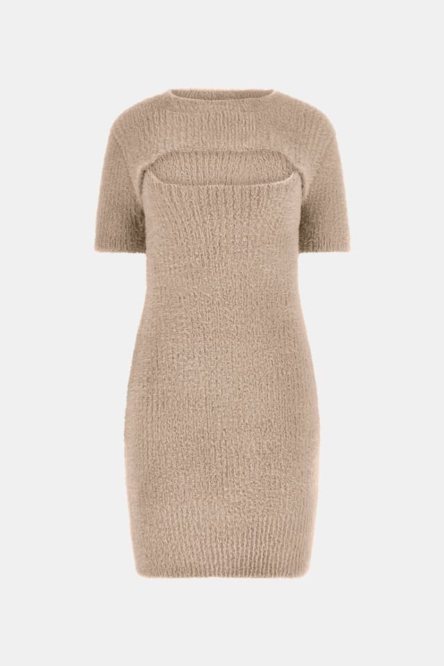 Vestido malha mini mangas removíveis