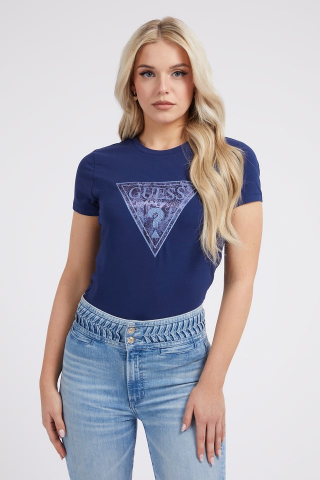 T-shirt logo triangulaire strass