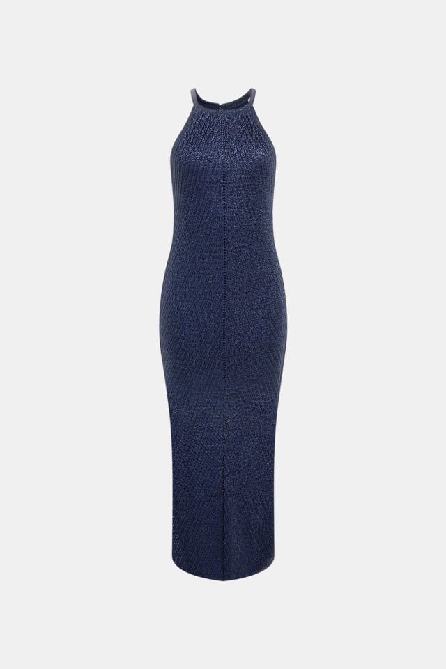 Vestido comprido de fio de lurex