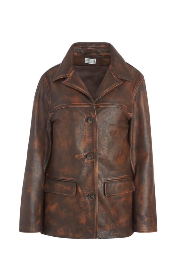 GUESS USAブラウン クラックレザージャケット Guess Jeans U.S.A. Brown Cracked Leather Jacket GUESS