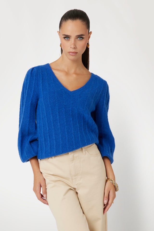 Camisola mistura lã com gola em V