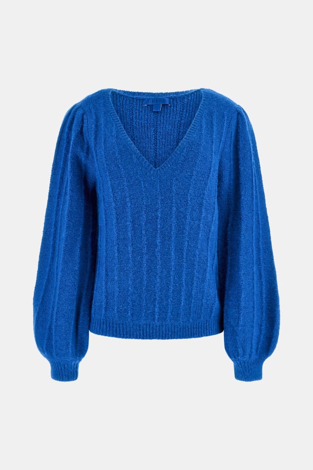 Camisola mistura lã com gola em V