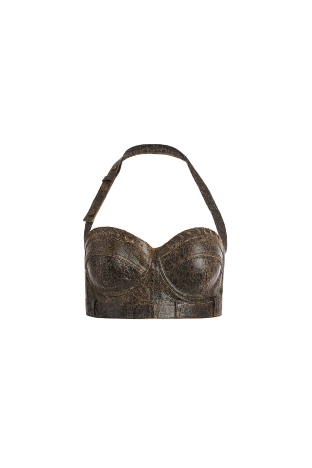 Bustier em pele craquelada