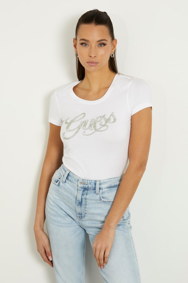 T-shirt logo frontale con strass