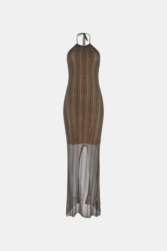 Vestido de malha comprido cintado