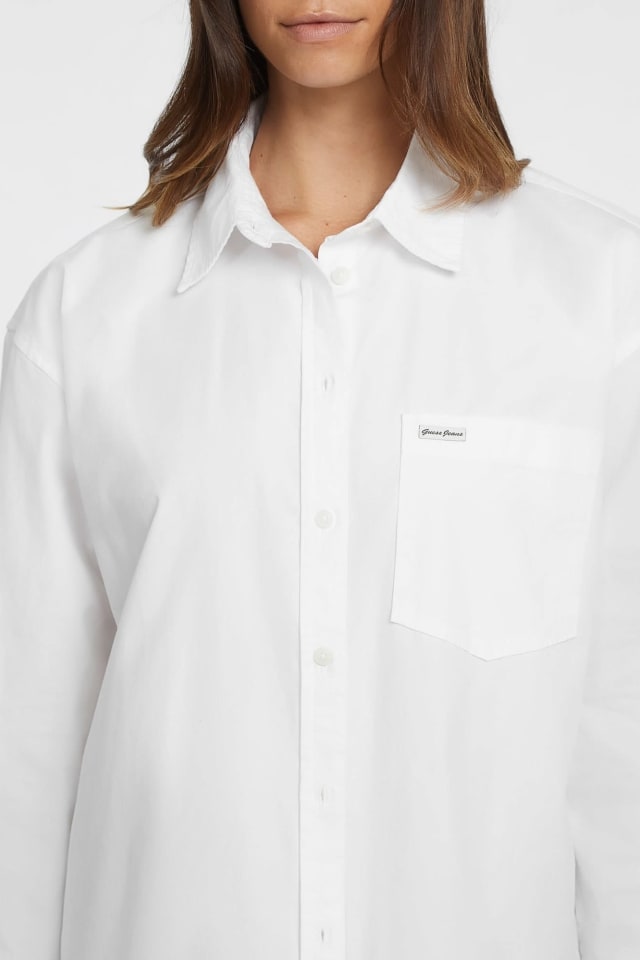 Oversized Langarm-Taschenhemd