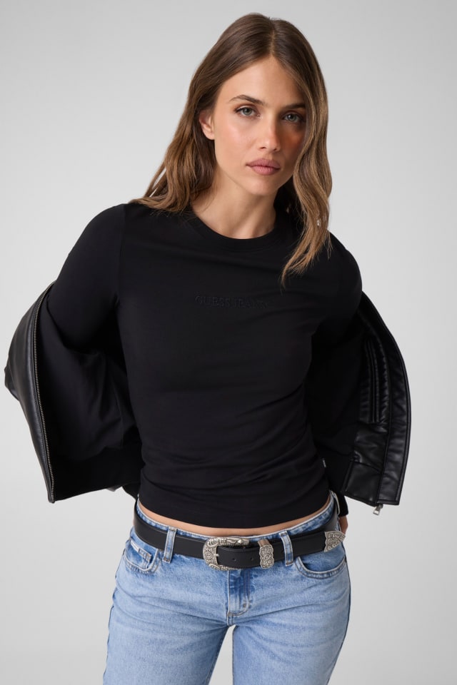 Slim Nakış İşlemeli Uzun Kollu T-shirt Kadın | GUESS Jeans®