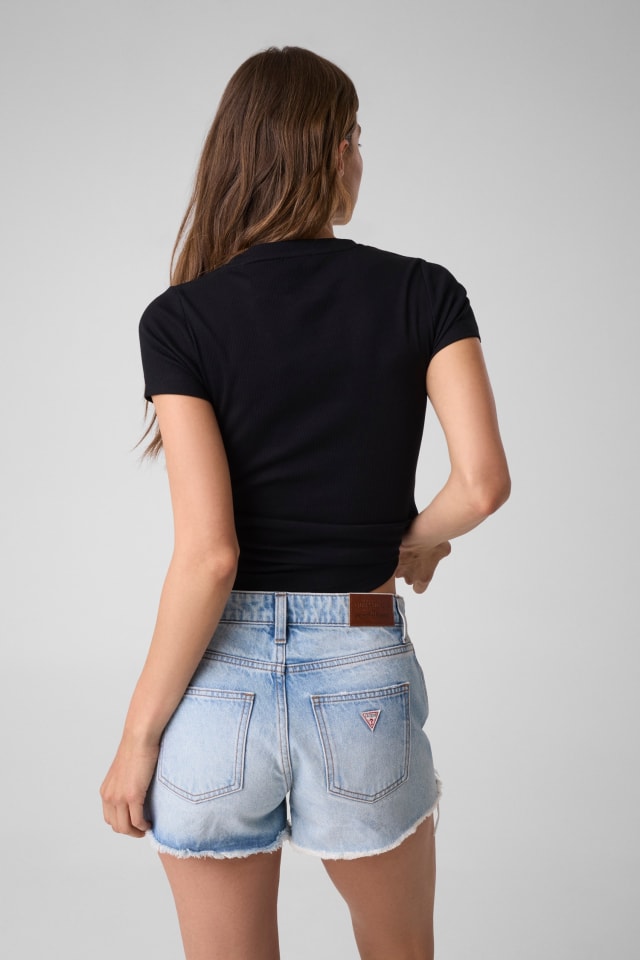 T-shirt slim in maglia a costine ricamata