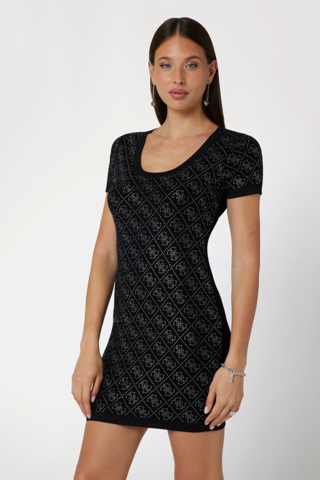 Vestido mini logo 4G com strass