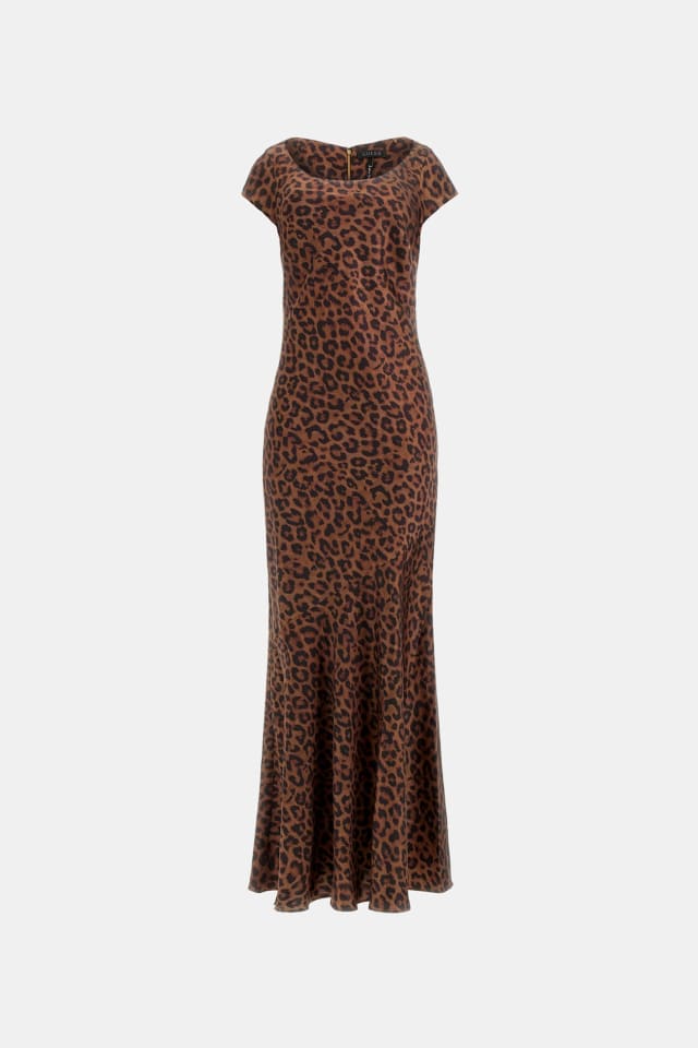 Vestido de cetim comprido cintado