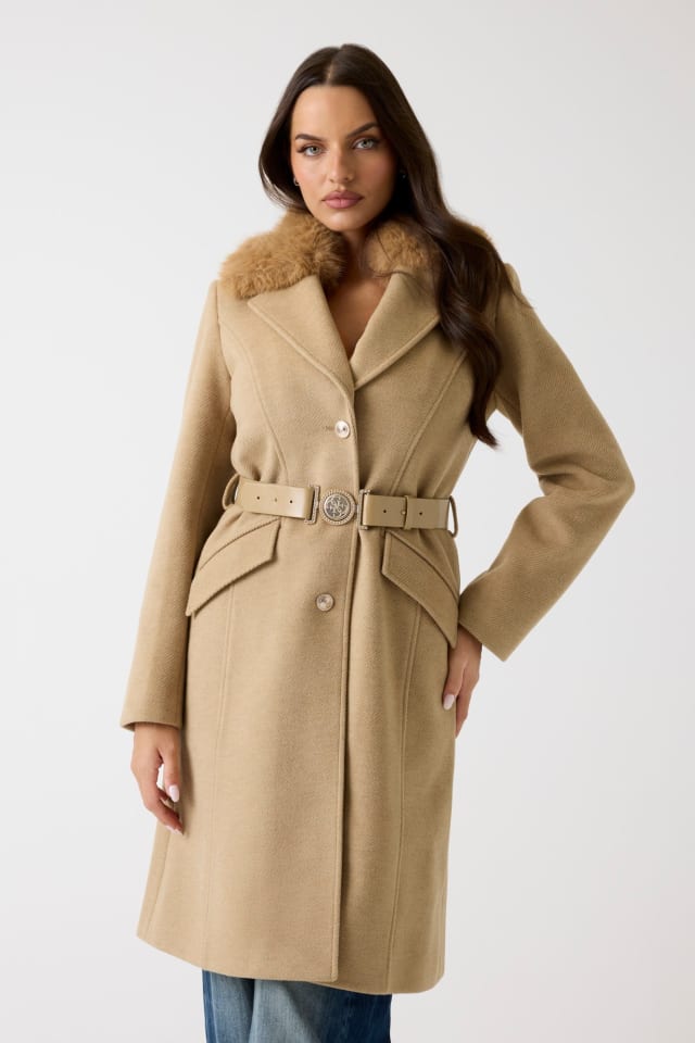 Wool-blend belted coat