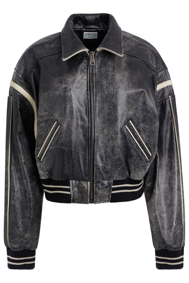 Genuine leather bomber jacket
