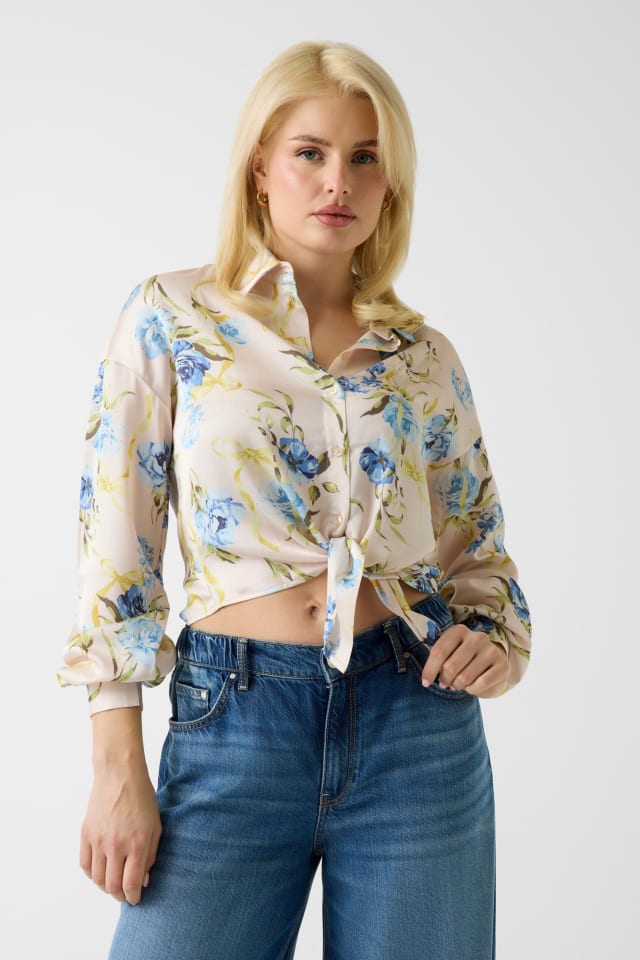 Camicia cropped in raso