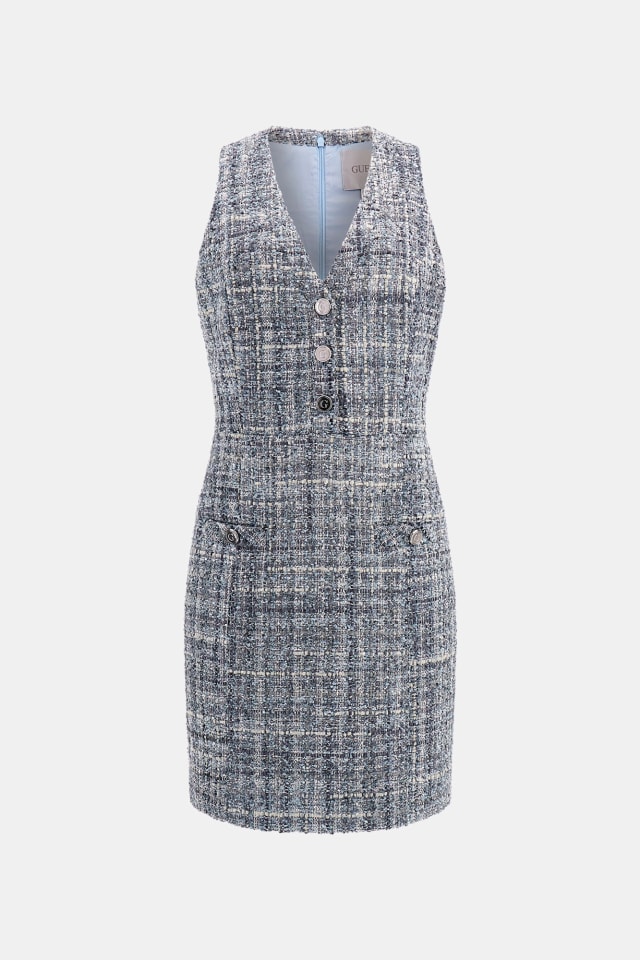 Vestido mini cintado de tweed