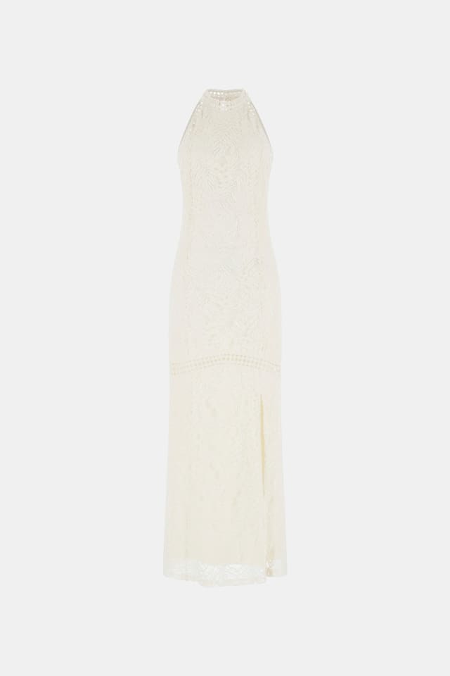 Vestido maxi de renda cintado