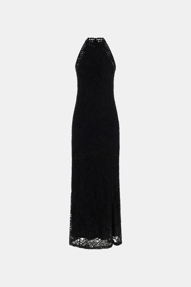 Vestido maxi de renda cintado