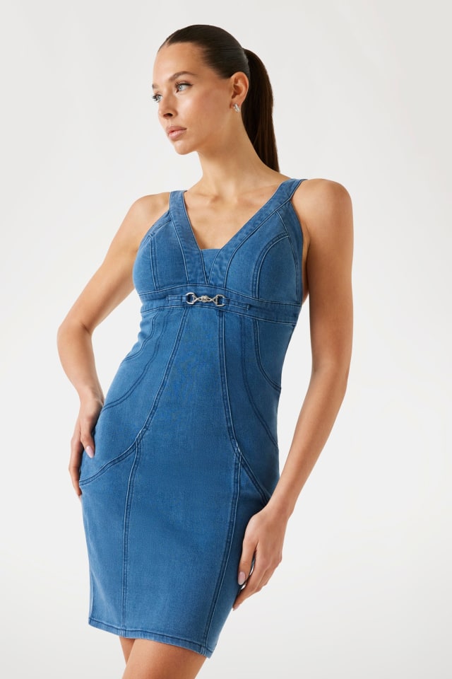dress d winter bodycon V-neck denim dress | Vintage Light Blue | Women | KARL LAGERFELD
