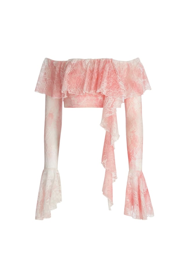 Blusa de renda de ombros descobertos