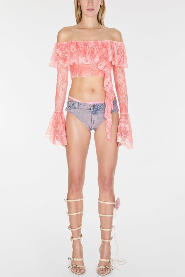 Offshoulder kanten blouse