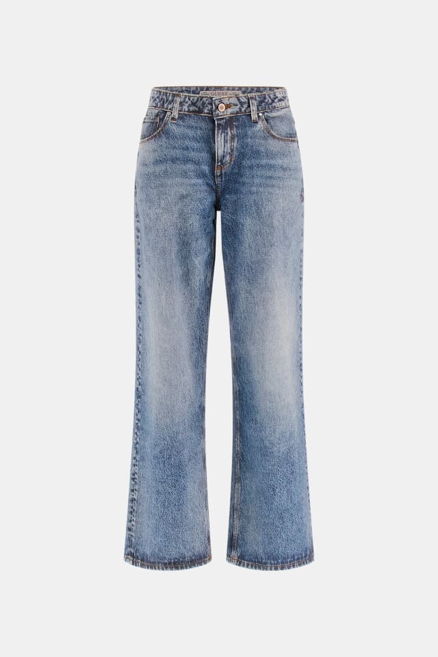 Calça de ganga larga estampada de cintura baixa
