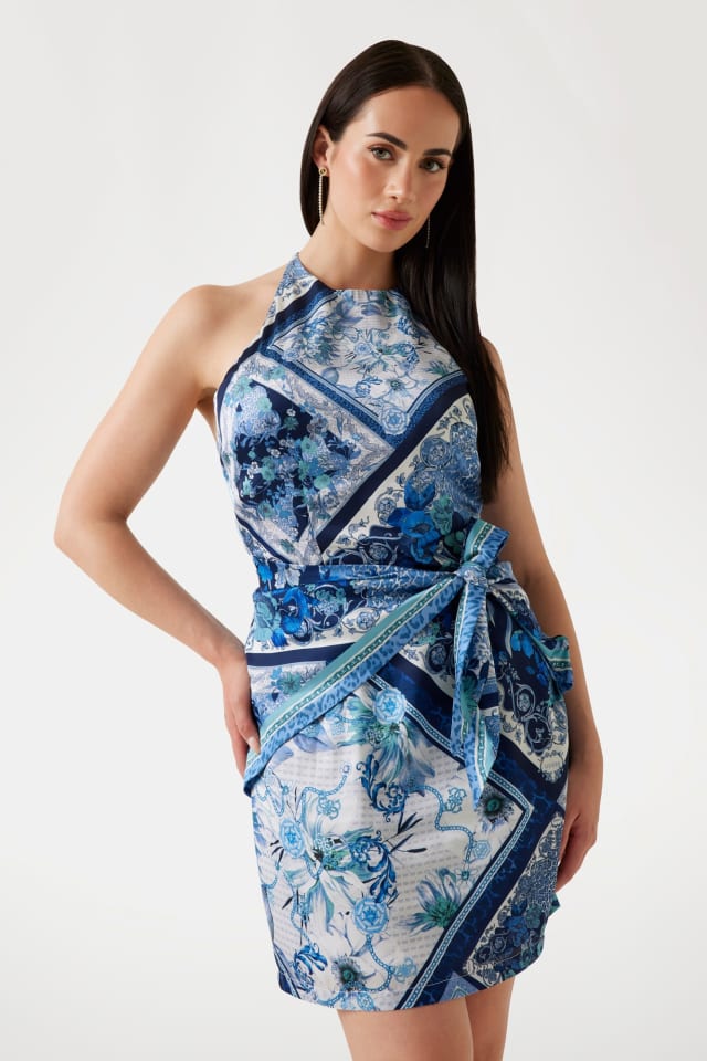 Vestido mini com estampado foulard