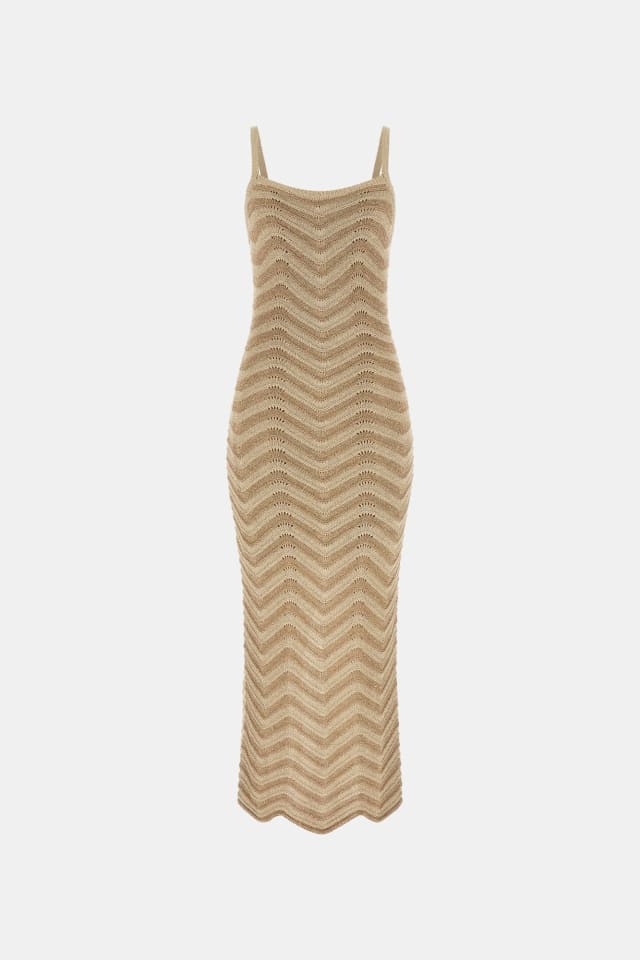 Vestido maxi cintado de chevron