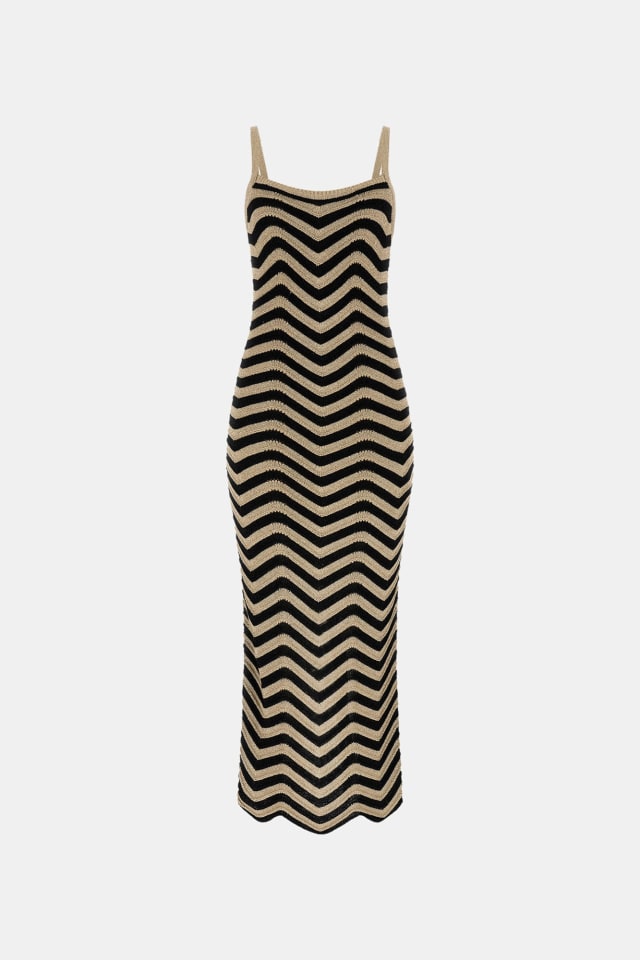 Vestido maxi cintado de chevron